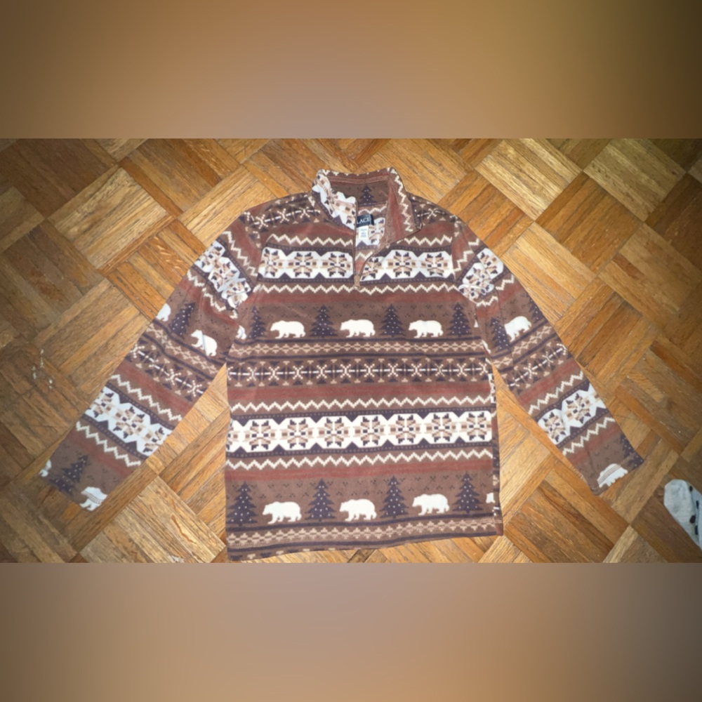 Place Boys Brown and White Zip Up Fleece Sweater